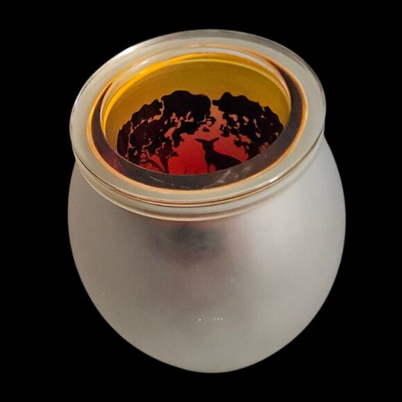 PartyLite 2013 Frosted Glass Votive Holder with Inner Kangaroo Sunset Scene - Picture 1 of 9